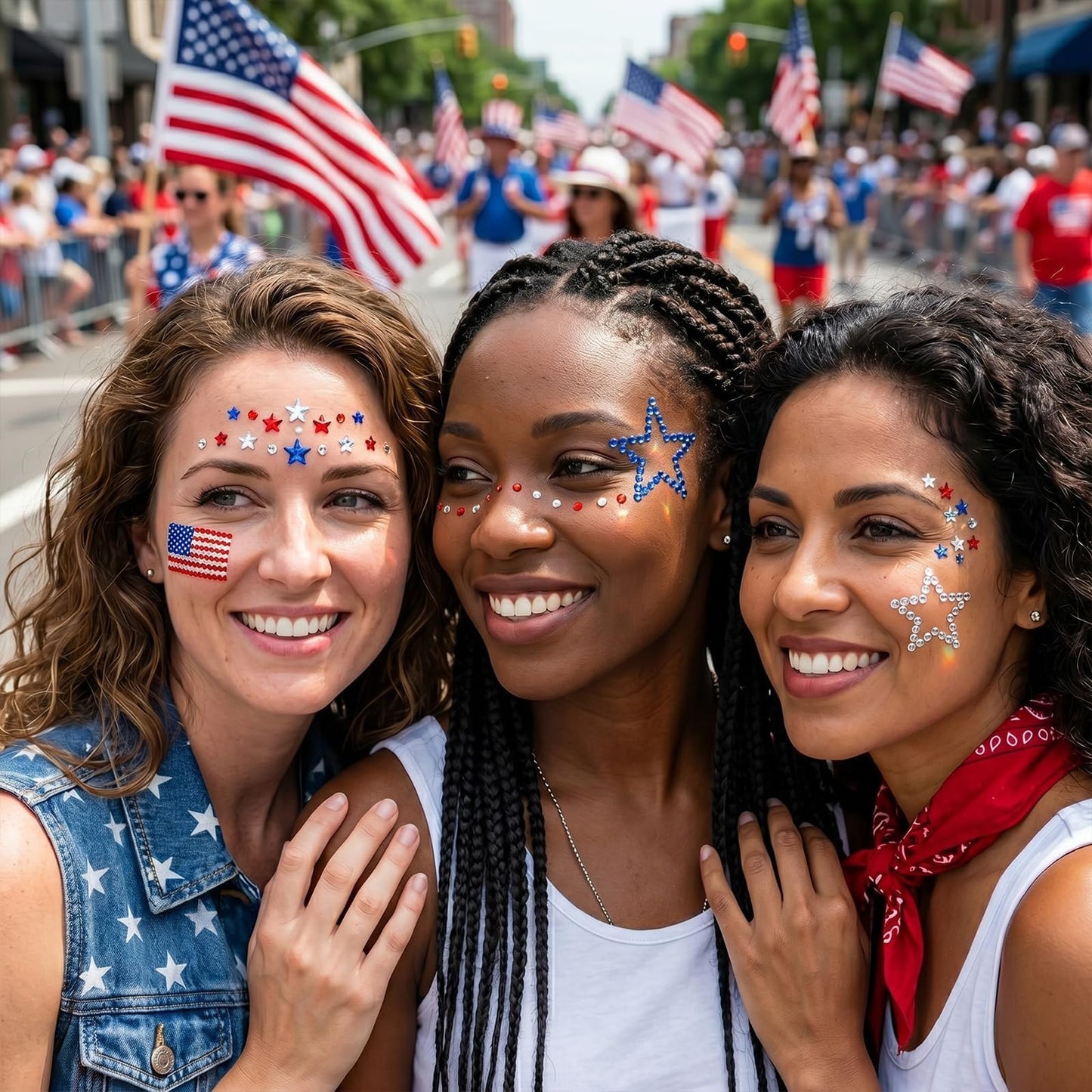 4th of July Face Gems Self Adhesive Blue Red Star Face Jewels for Women, American Flags Face Rhinestones Stickers Fourth of July Accessories Country Party Decorations for Face Body Hair