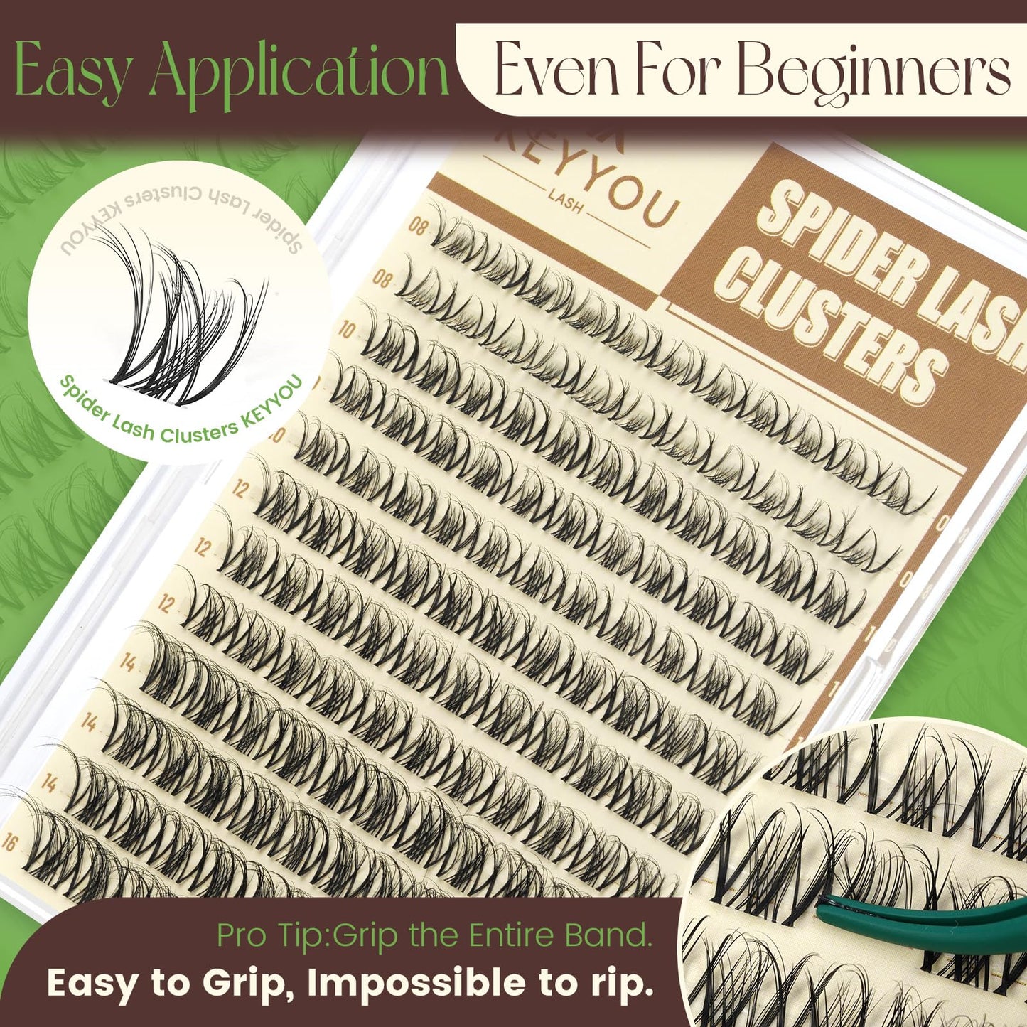 KEYYOU Spider Lash Clusters Breeze Wispy Eyelash Clusters Natural D Curl 8-16mm Clusters Eyelash Extension Invisible Band Spider Lashes for Daily Makeup