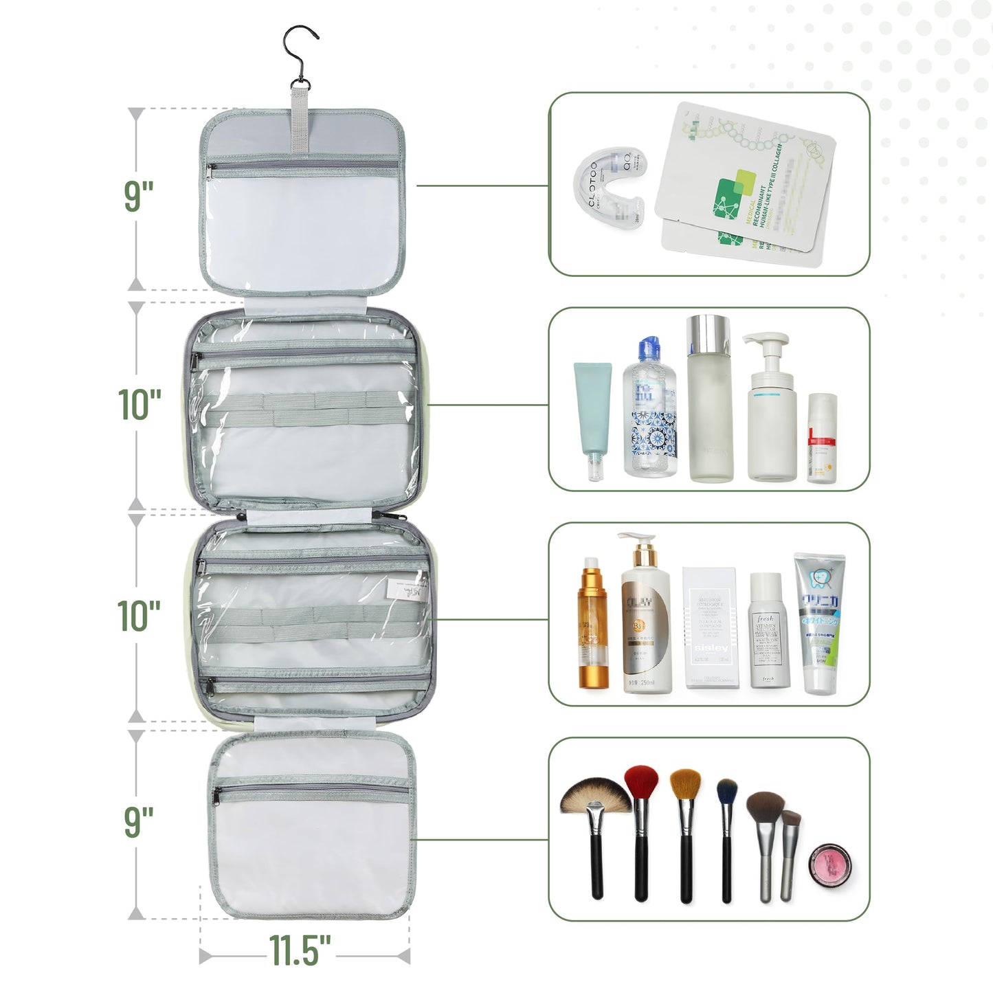 Ms. Pen- Travel Toiletry Bag Organizers, Sage Green