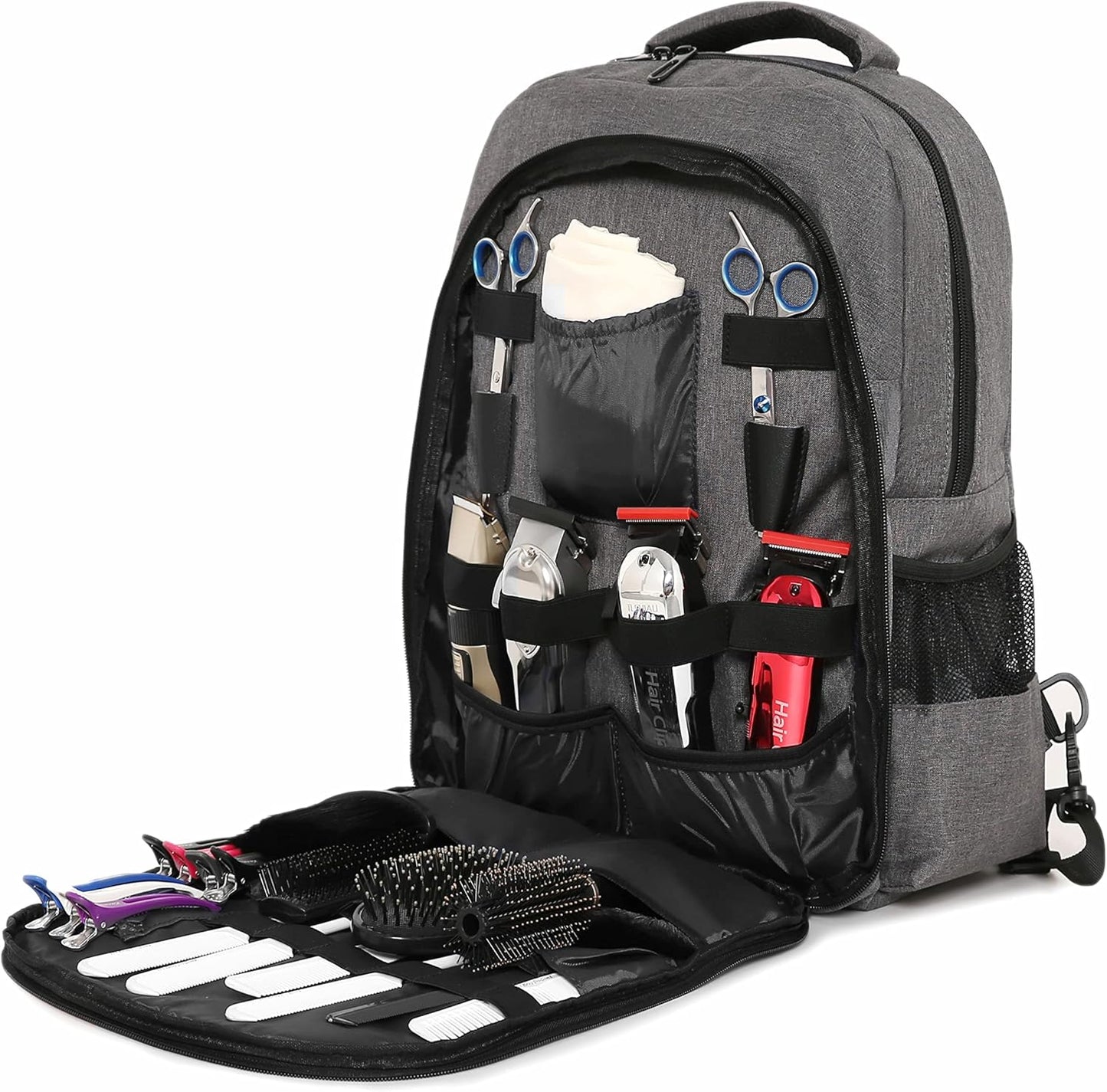 Professional Barber Supplies Backpack - Large Capacity Hair Cutting Tools Bag | Gray, Three Layer Design