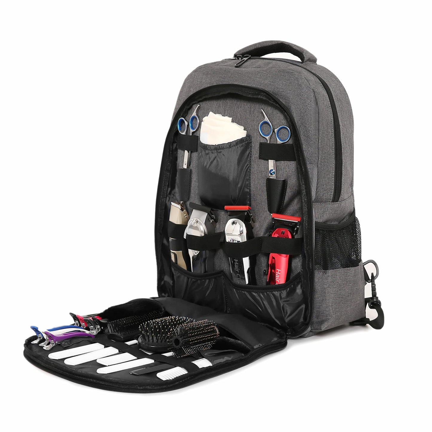 Barber Supplies Backpack with 1PCS Barber Cape&1PCS Barber Brush,Professional Hair Cutting Tools Bag,Casual Gray,Large Capacity,Three Layer,Mobile Barber Accessioes Station for Barbers