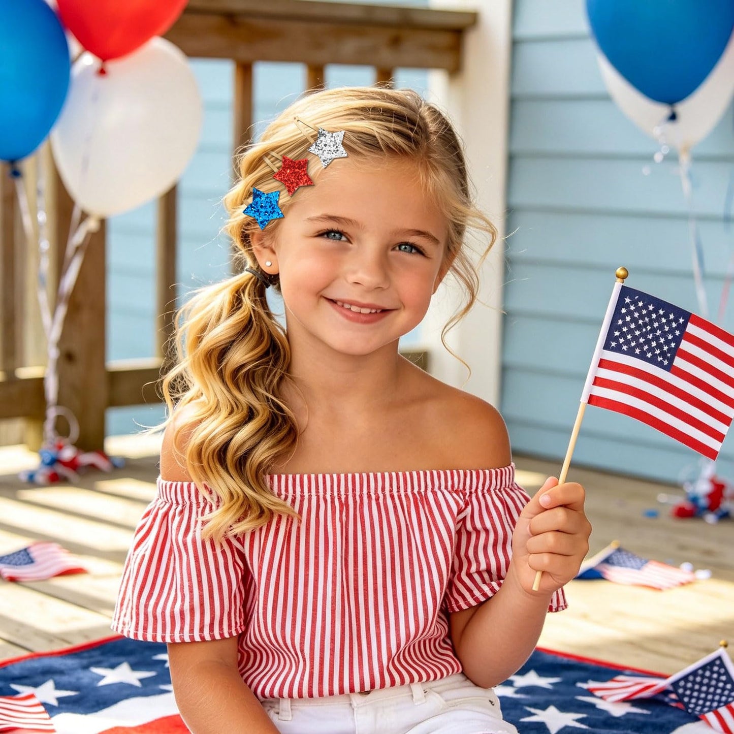 YISSION 9 Pack 4th of July Glitter Star Hair Clips, Red White Blue Patriotic Snap Barrettes, Sparkle Star Hair Accessories for Women Girls, Independence Day Memorial Day Party Hair Grips