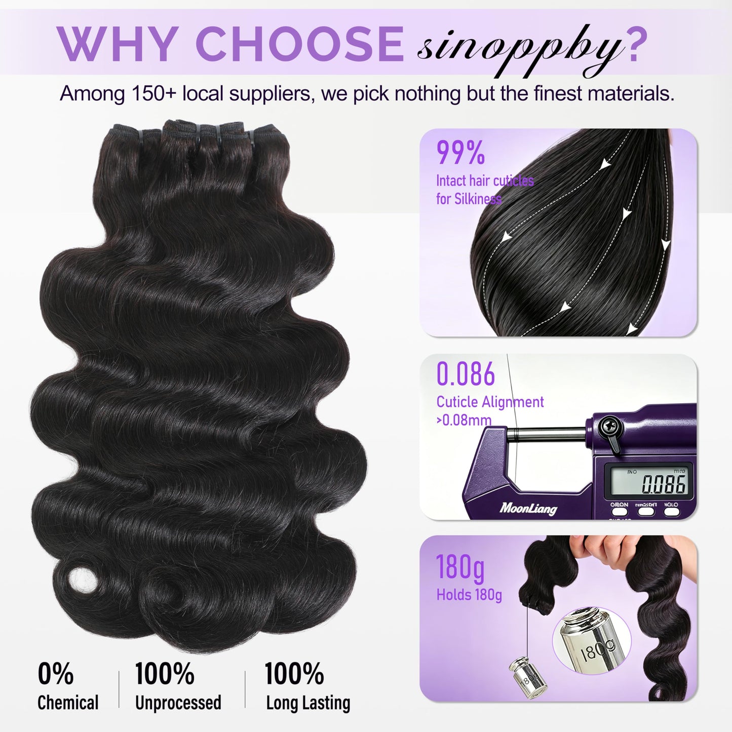 16A Body Wave Bundles Human Hair, 20 22 24 Inch 3Pcs Raw Bundles Human Hair Extensions, Direction Cuticles, Unprocessed Virgin Real Human Hair, Retains Silky Soft and Thick 3X Longer Lifespan,Reusable