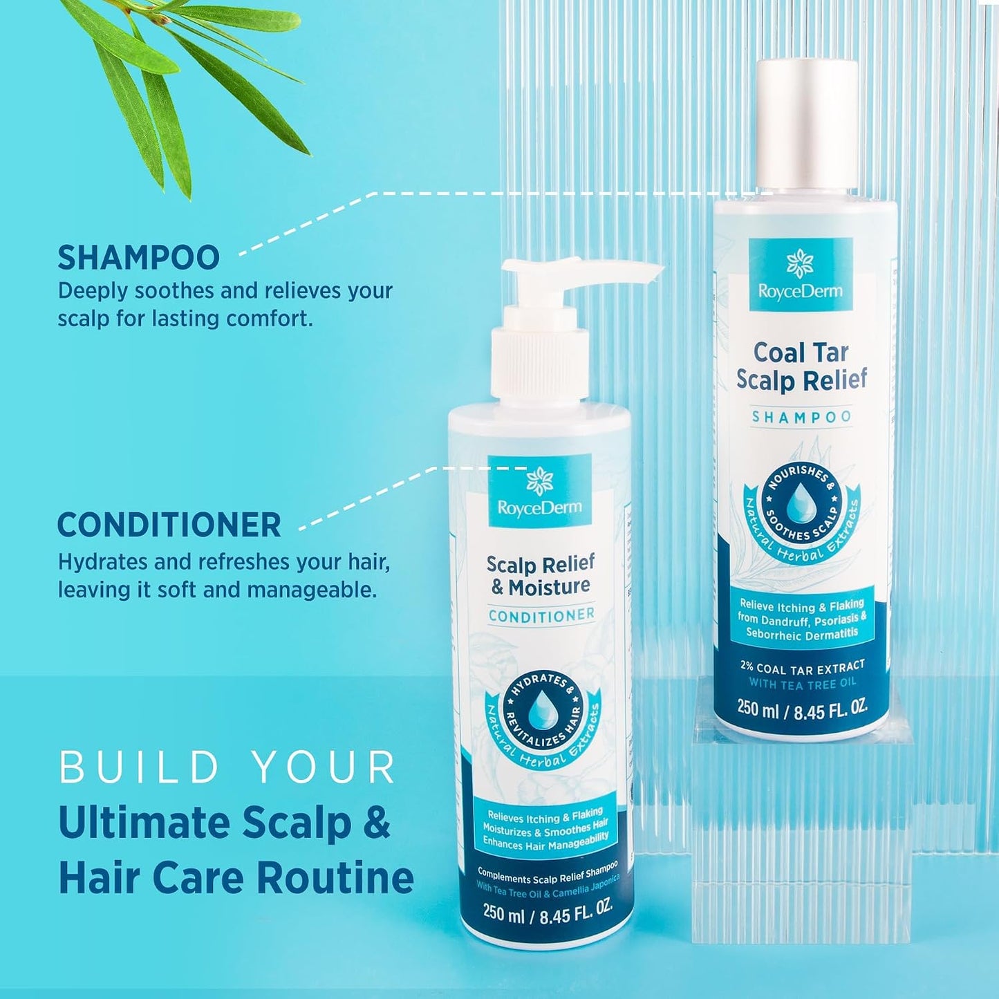 Roycederm Coal Tar Shampoo & Conditioner Set | 2% Coal Tar Extract for Dandruff Relief - Soothes Itchy Scalp, Hydrates Hair