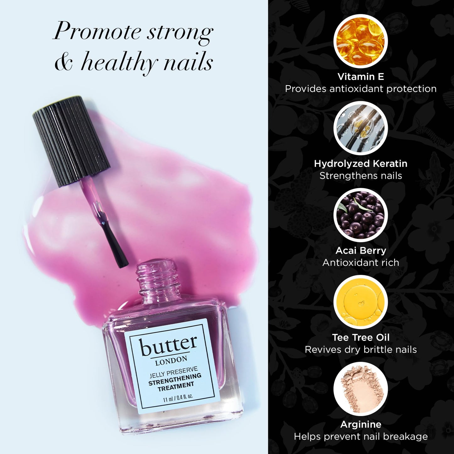 butter LONDON Nail Strengthener for Damaged Nails, Jelly Preserve (Victoria Plum) - Purple Translucent Finish Nail Polish Strengthens, Nourishes & Rejuvenates Nail Beds & Roots - Nail Care Products