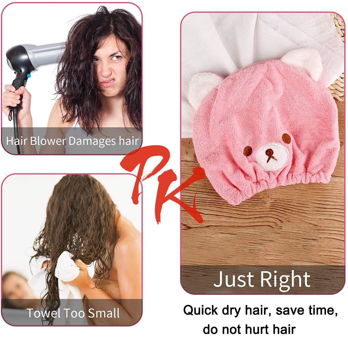 Lamoutor 3Pcs Hair Drying Towel for Kids Girls Soft Absorbent Kids Dry Hair Cap Kids Hair Towel Wrap Head Towel Wraps for Kids