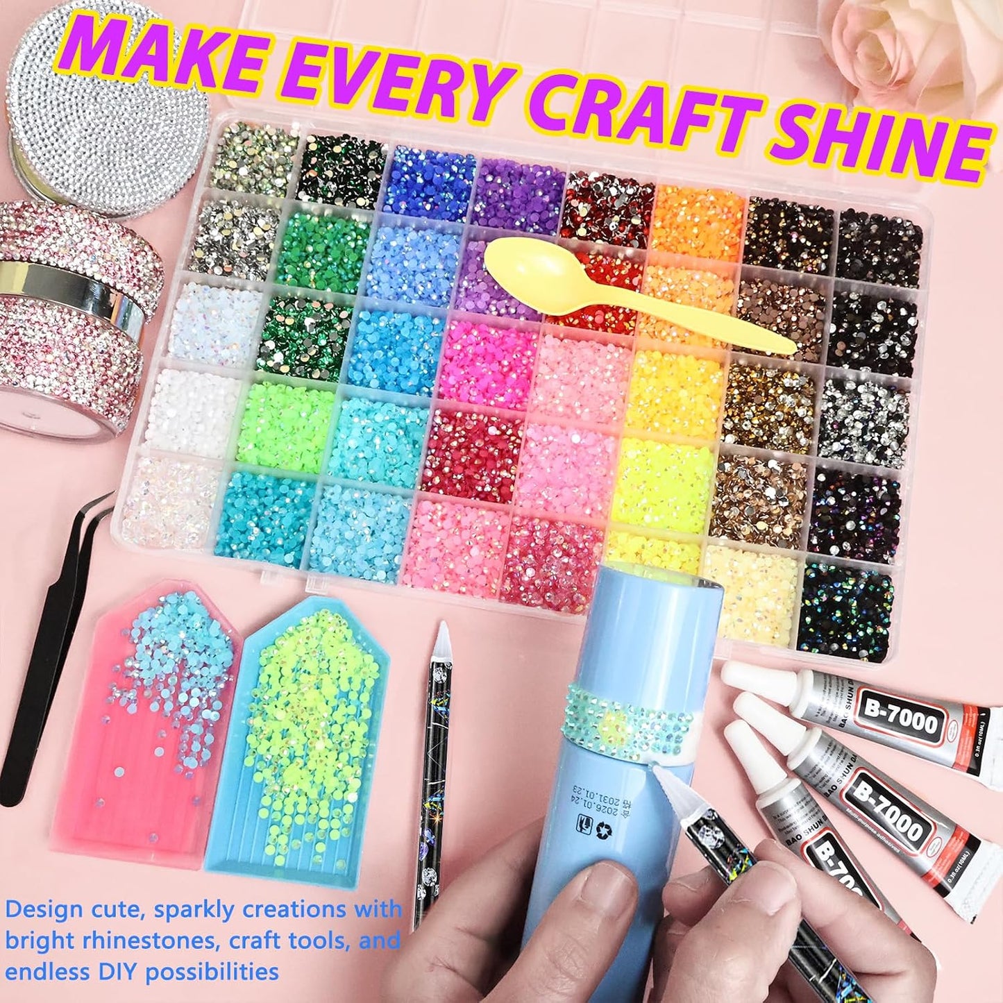 Jelly Rhinestones 36000 Pcs - 40 Colors 3MM Bedazzling Kit with 3Pcs 10ml B7000 | Diamond Art Accessories