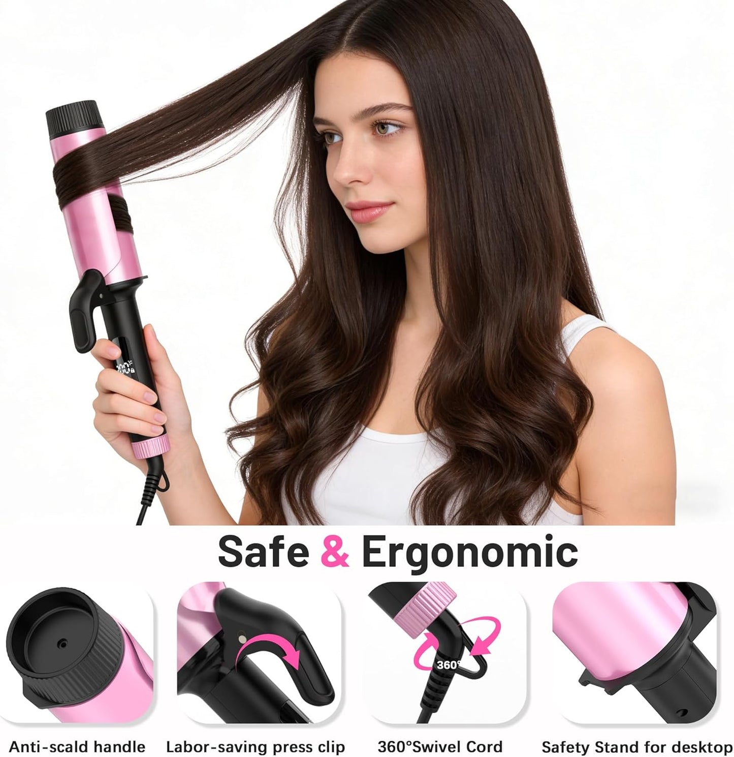 Large Curling Iron - 2 Inch Barrel for Long Hair | Dual Voltage 110-240V with Digital Display & Temp Lock