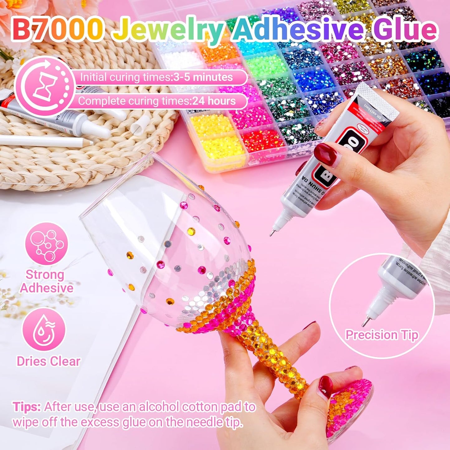 Jelly Rhinestones - 61000 Pcs Multicolor 3mm Flatback Gems for Crafting | Includes 3 Pcs B7000 Jewelry Glue