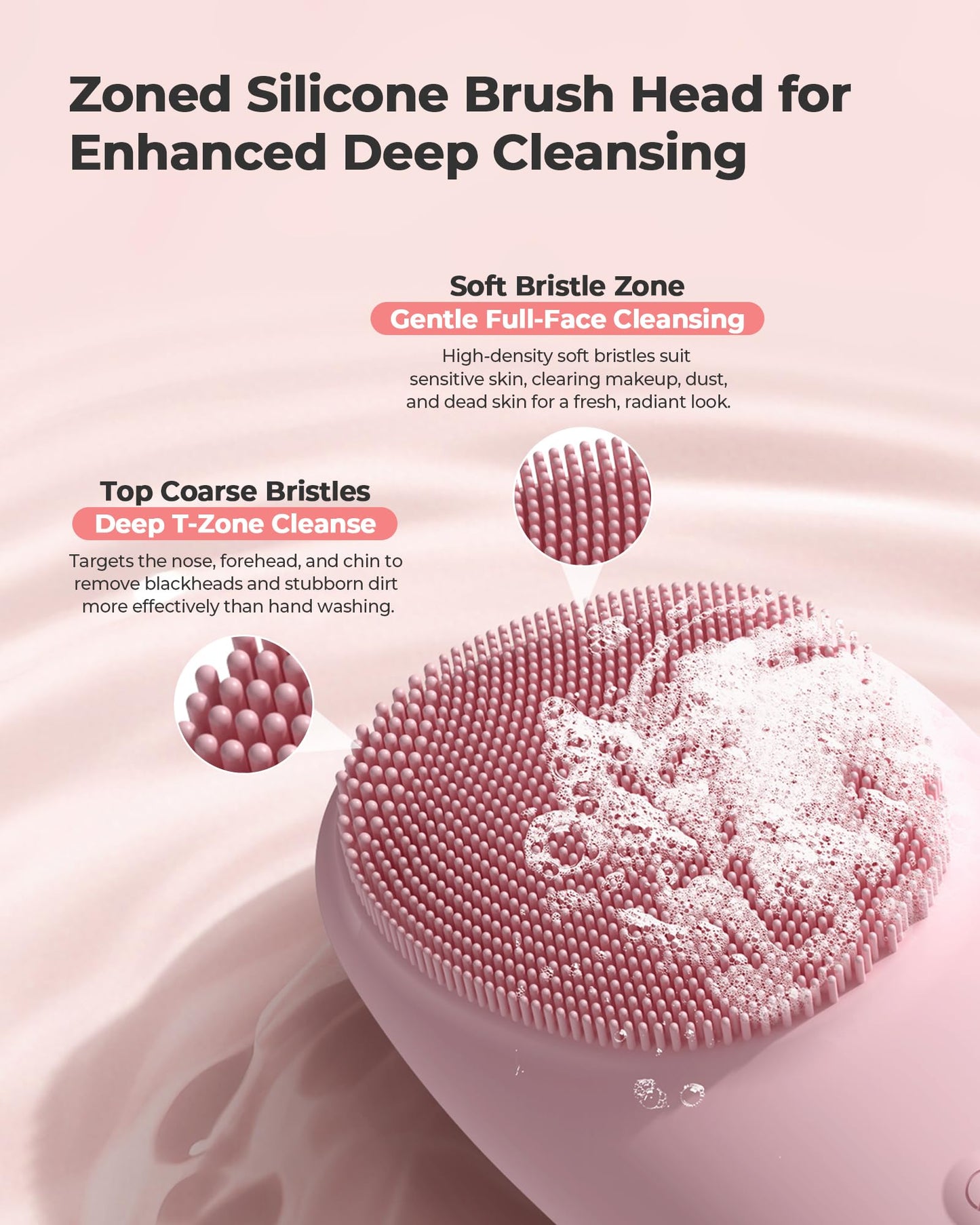 Facial Cleansing Brush, 2 in 1 Firming Massager Facial Skin Scrubber Waterproof Face Scrub for Deep Cleansing Vibrating Exfoliator Scrubber Skin Care with 7 Modes, Gentle Exfoliating - Pink