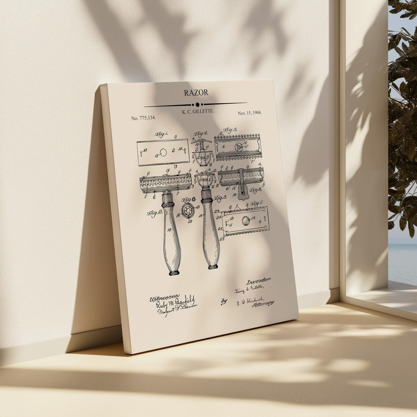 Poster Master 4-Piece Shaving Blueprint Canvas - Razor Patent Print - Shaving Mirror & Brush Art - Technical Drawing Design - Great Barber Shop Wall Decor - Available in 8x10 to 30x40