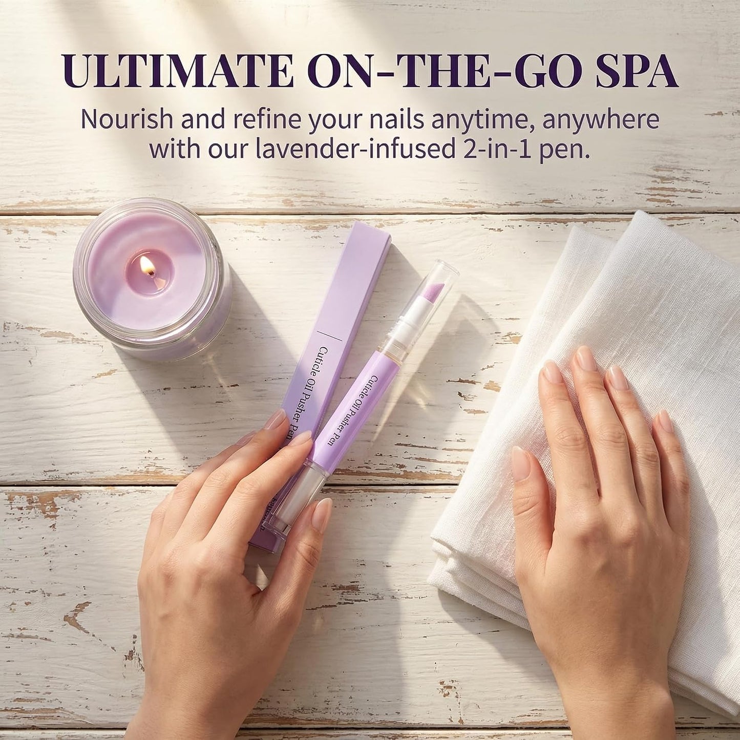 Cuticle Oil Pusher Pen - 4-in-1 Nail Care Tool for Dry, Damaged Nails | Moisturizing & Strengthening (Pink & Purple)