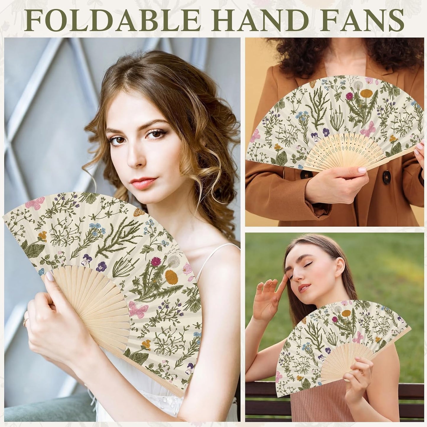 Wildflower Folding Hand Fan Set - 25 Vintage Paper Fans with Organza Bags | Perfect for Weddings & Tea Parties
