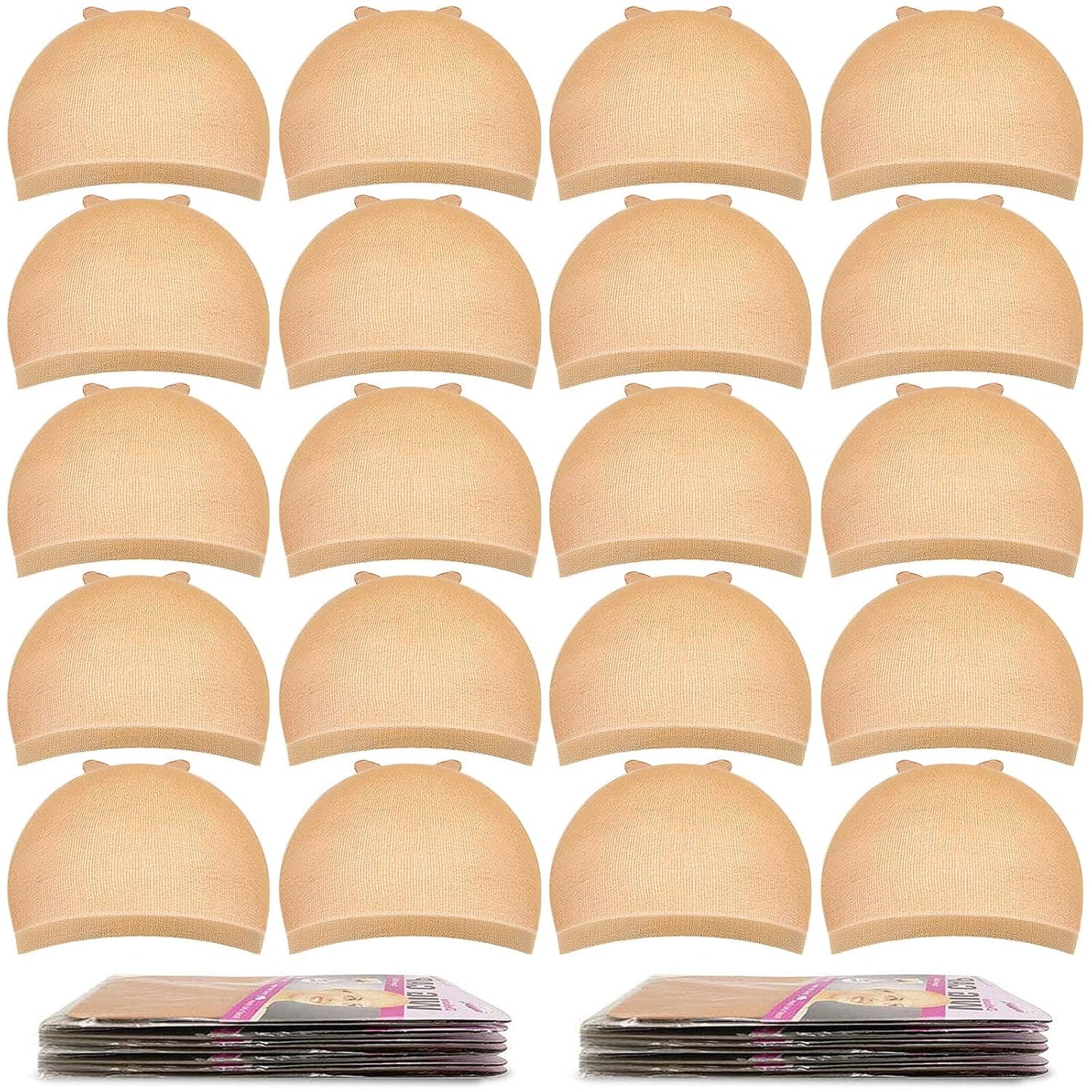 MORGLES 20 Pcs Beige Wig Caps - Stretchy Nylon for Comfortable Fit | Ideal for Women