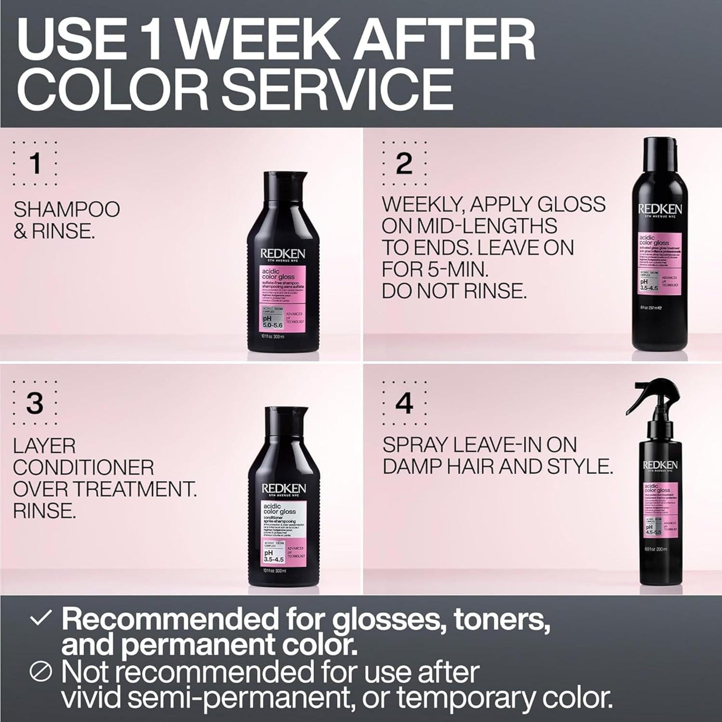 Redken Acidic Color Gloss Leave-In Treatment Spray - Heat Protection for Color-Treated Hair | Conditions & Adds Shine