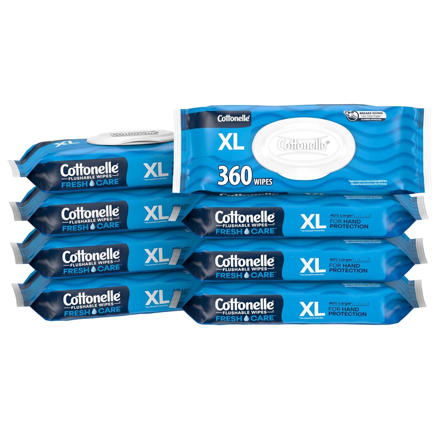 Cottonelle Flushable Wet Wipes - Fresh Feel Adult Wipes | 8 Flip-Top Packs, 42 Wipes Each (336 Total)