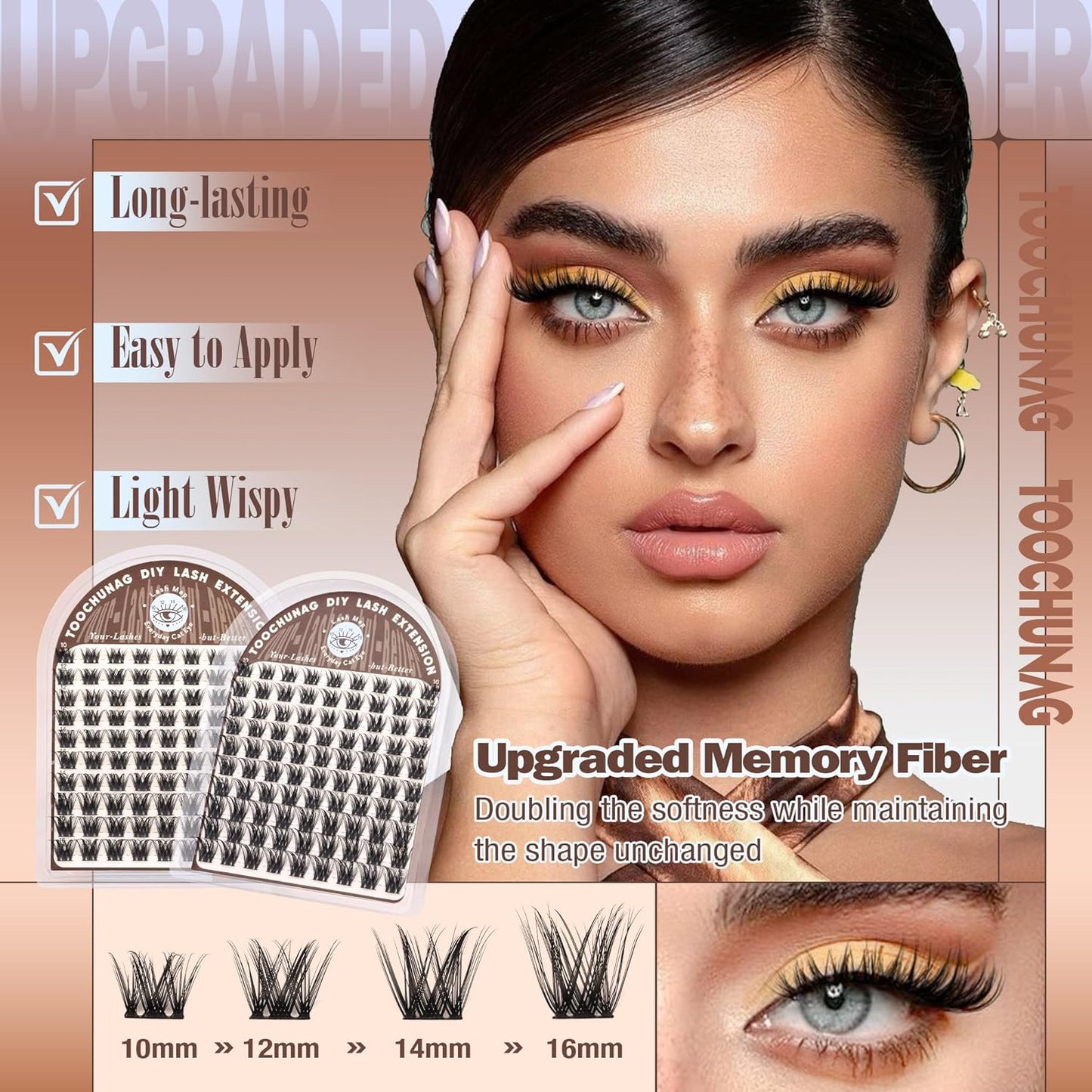 Natural Cluster Eyelash Extensions - Wispy D Curly Individual Lashes | 10-16mm Soft Volume DIY Lash Clusters
