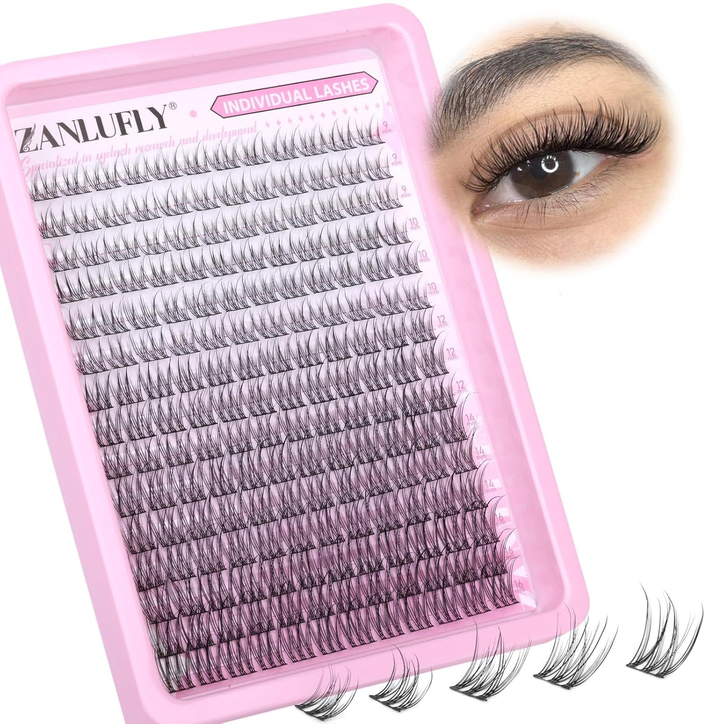 Natural CC-Curly Cluster Lashes - Wispy Eyelash Extensions with Clear Band | 10-14MM Individual DIY Lashes