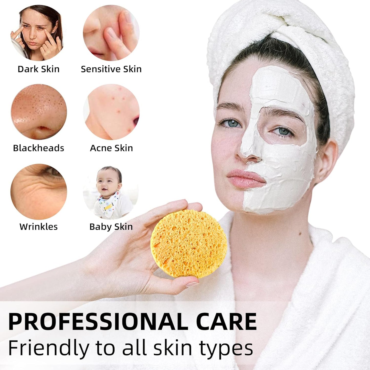 Compressed Facial Sponges - 100% Natural Cellulose Spa Sponges for Daily Cleansing | Makeup Removal & Exfoliation (60 Count, Yellow)