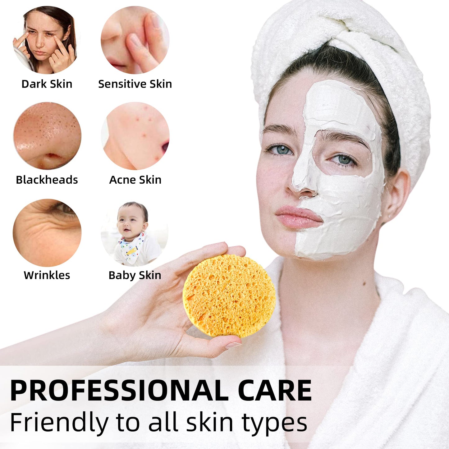 60-Count Compressed Facial Sponges|100% Natural Kickleen Cellulose Cosmetic Spa Sponges for Daily Facial Cleansing|Makeup and Mask Removal | Exfoliating | Skin Massage | Pore Exfoliation (Yellow)