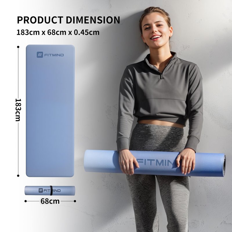 FITMIND Professional PU Rubber Yoga Mat, Double-Sided Non Slip Sweat Resistant Exercise Mat for Men Women, Comfortable Extra Long & Wide for Yoga, Pilates, Fitness, Home Gym, 72"×26.8"×0.18"(4.5mm)Thick