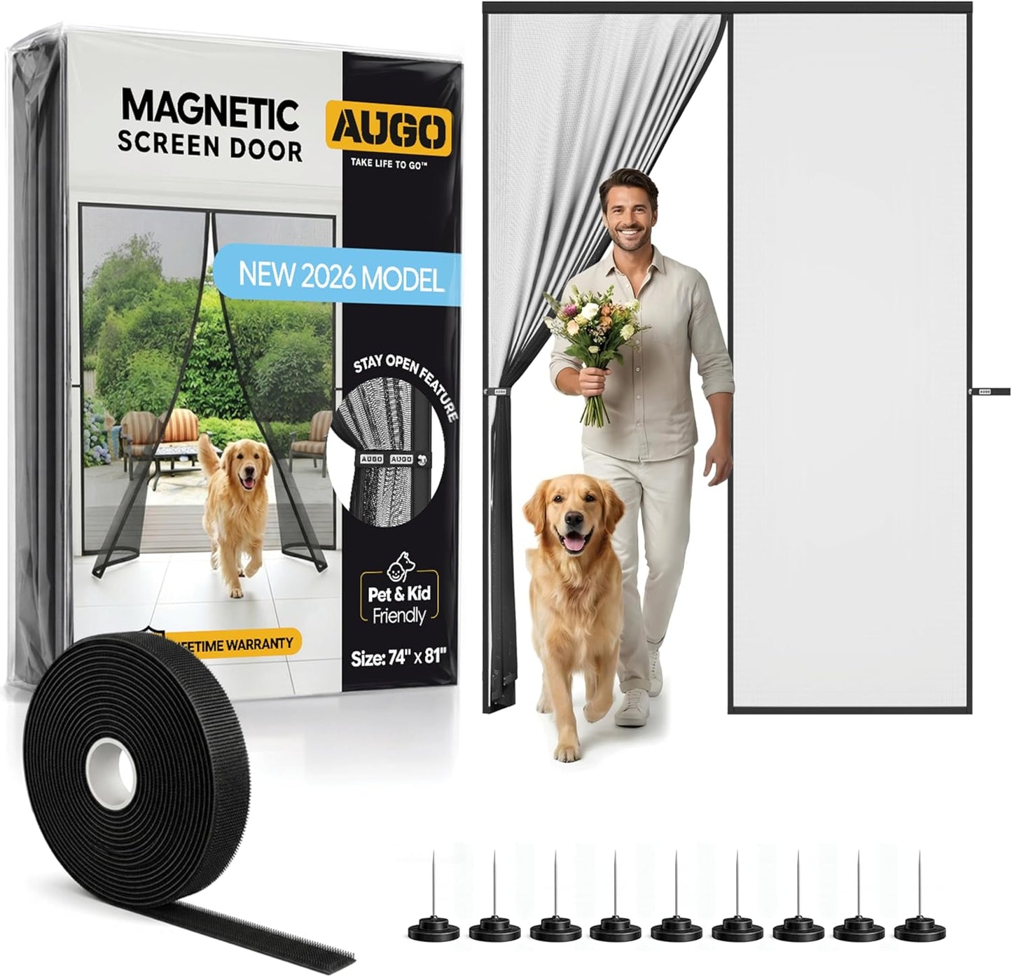 Magnetic Screen Door - Heavy Duty, Self-Sealing Mesh Keeps Bugs Out | 38" x 83" - Pet & Kid Friendly