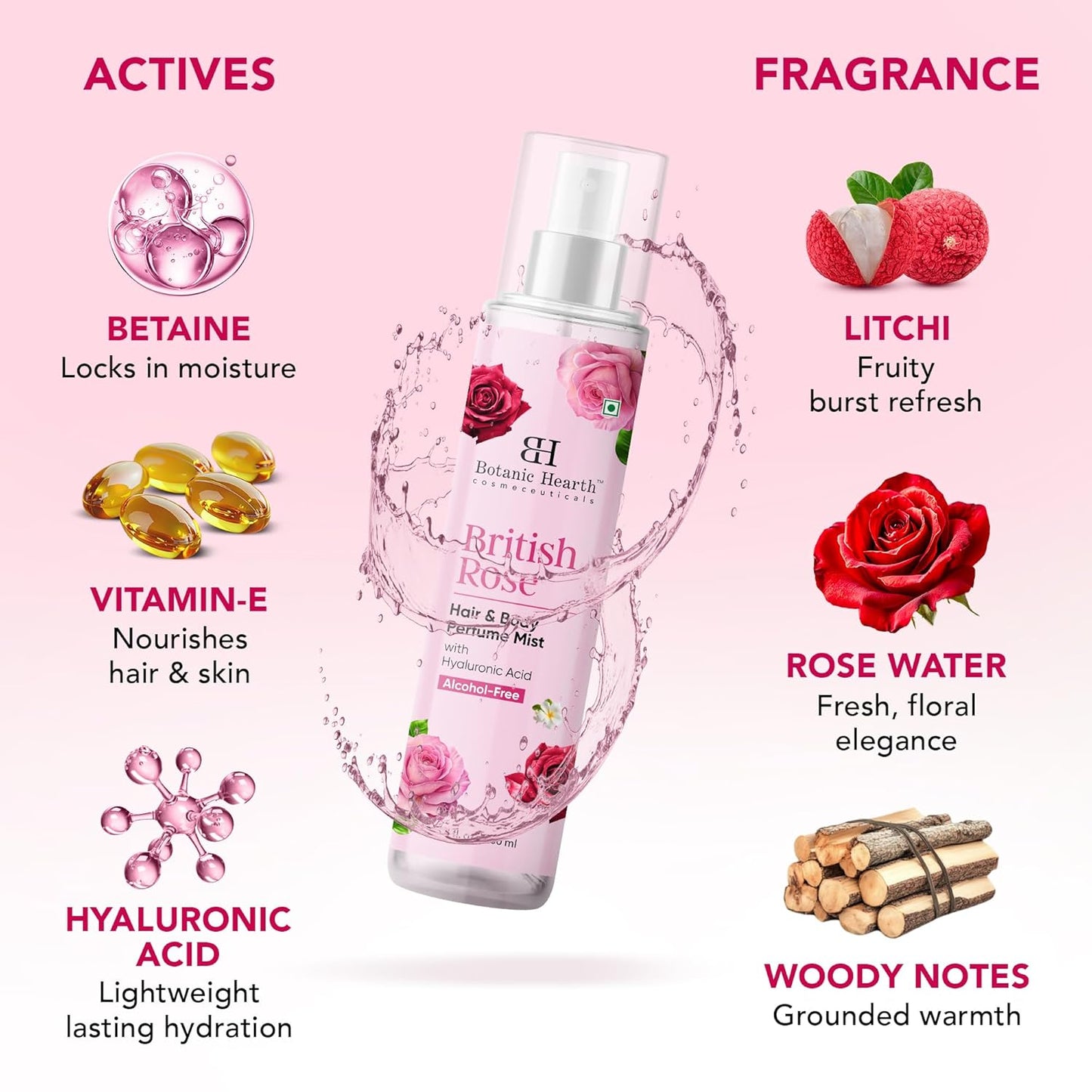Botanic Hearth British Rose Hair Perfume - Long-Lasting Alcohol-Free Body Mist | 3.4 Fl Oz