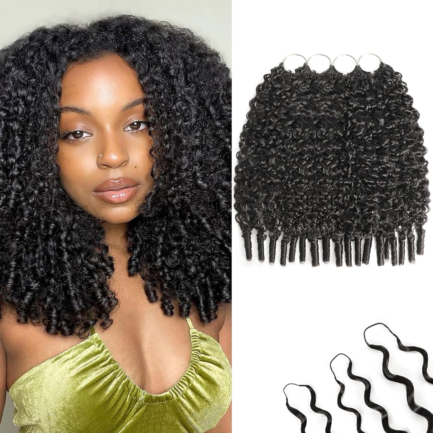 Burmese Curly Crochet Hair - 20 Inch 120g Pre-Separated Human Hair Bundles | Natural Black for Black Women