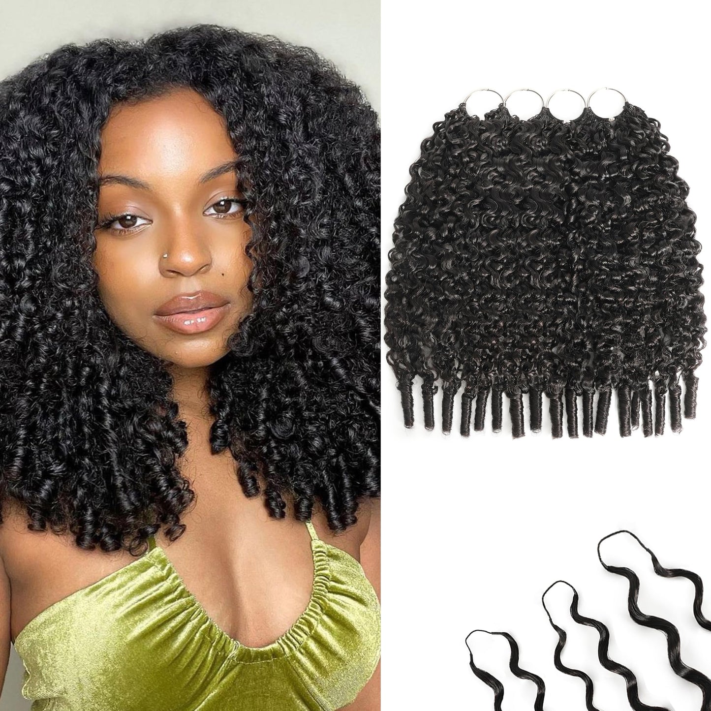 Burmese Curly Miracle Knots Feather Crochet Human Hair, Natural Black