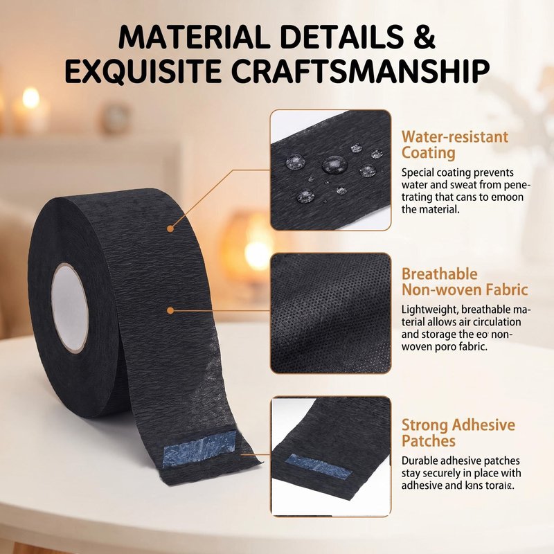 2 Rolls 200 Strips Black Disposable Barber Neck Strips, Stretchable Neck Tape for Salon Hair Cutting, Professional Barber Supplies Accessories