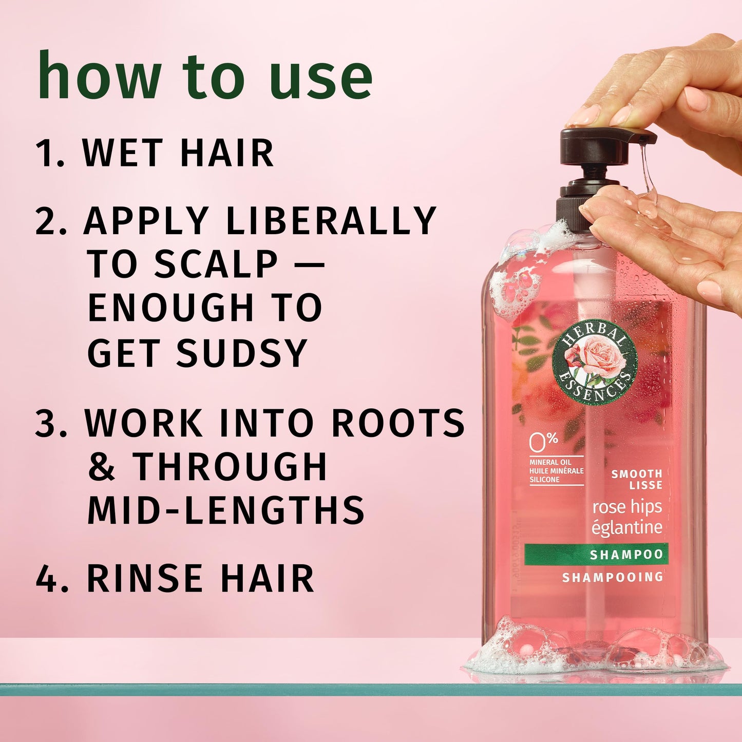 Herbal Essences Shampoo, Rose Hips - Smooth Collection, Shiny Hair with Vitamin E & Jojoba, Safe for Color Treated Hair, Floral Scent, Cruelty-Free, Dermatologist-Tested, 29.2 Fl Oz
