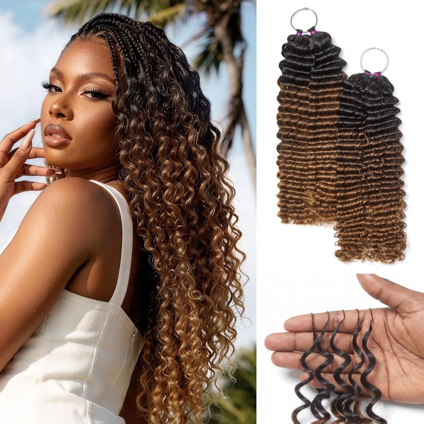 Deep Wave Crochet Hair Extensions - 18 Inch, Balayage Brown, Pre-Fluffed & Lightweight, 2 Pack, 260g