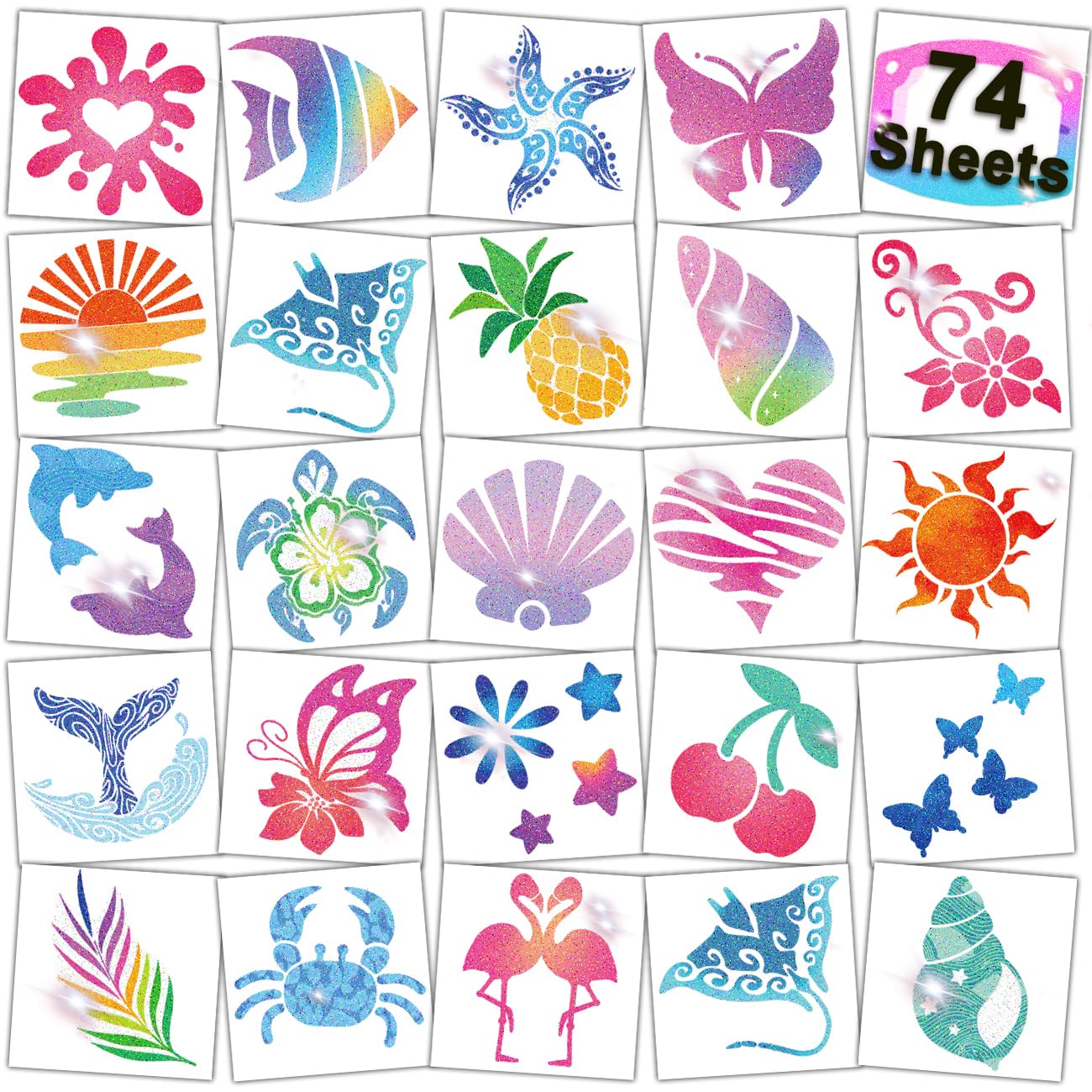 CHARLENT Glitter Temporary Tattoos for Aloha Party Decoration