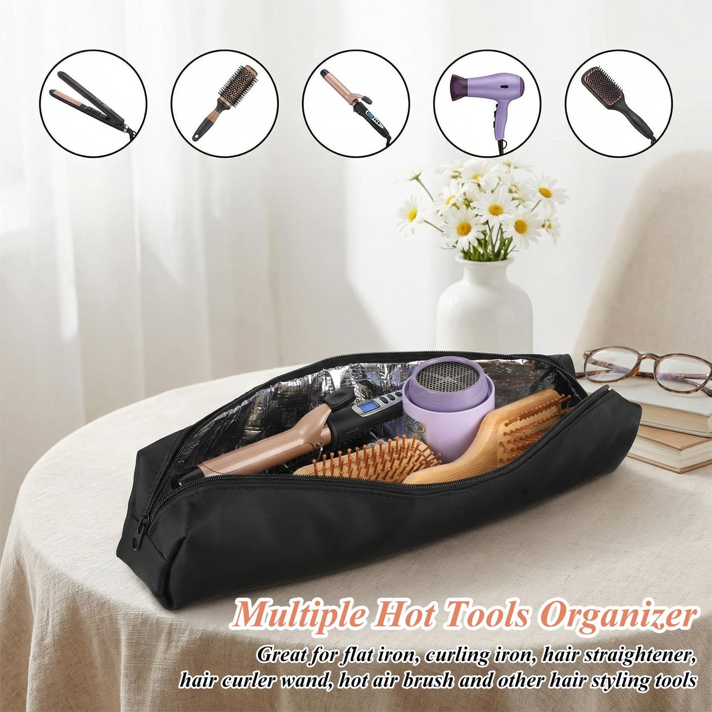 WJIAAA Professional Hot Hair Tools Organizer Bag for Curling Flat Irons