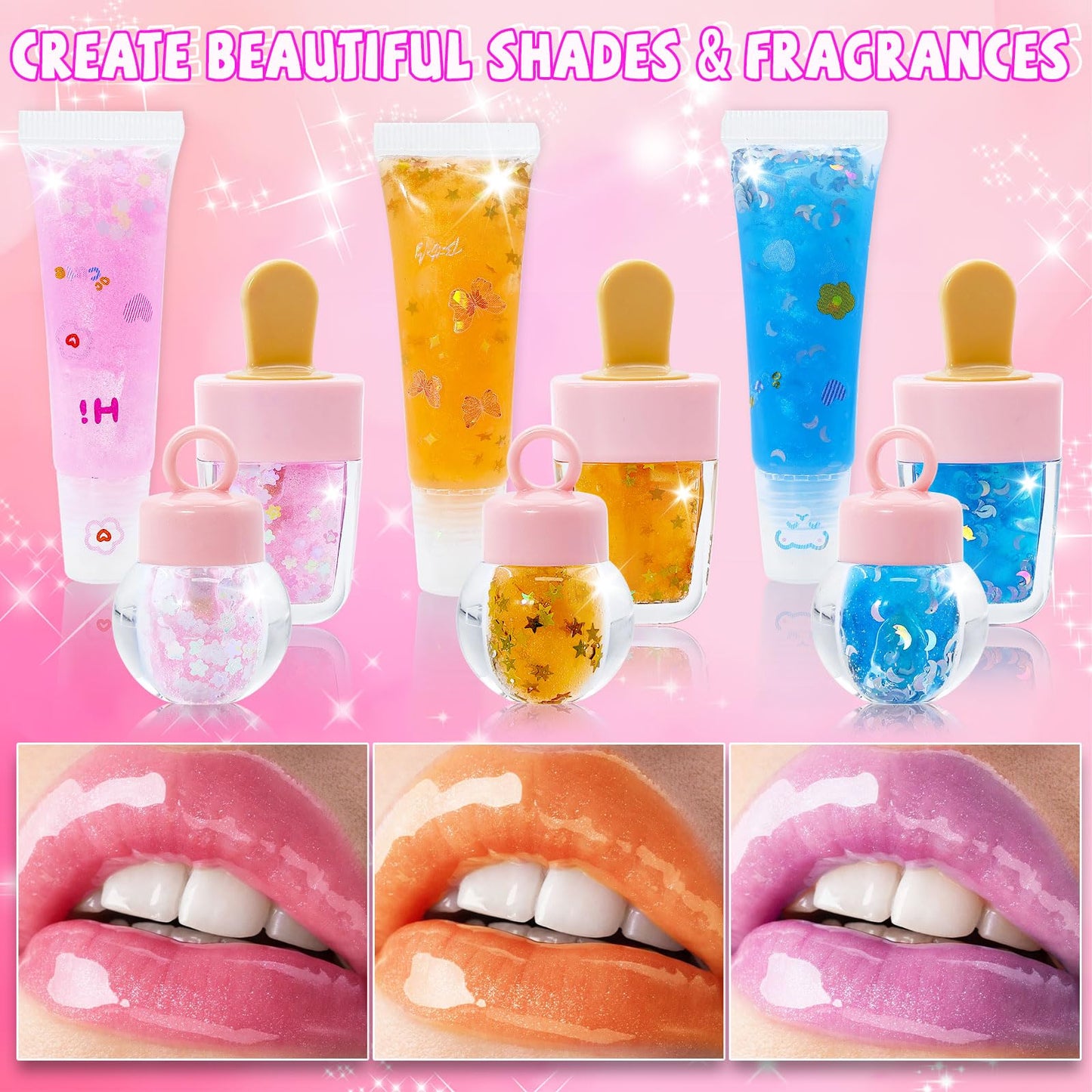 WhizToys 74PCS DIY Lip Gloss Making Kit，Make Your Own Lip Glosses Moisturizing DIY Glaze Handmade Glittery Set for Teens Girls Women Makeup Lover Beginner Birthday Gift