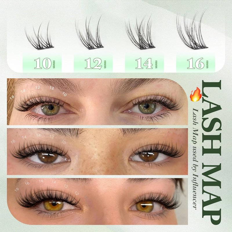 Natural Lash Clusters - Wispy C-Curly Eyelash Extensions | 10-16MM Individual Lashes for Beginners