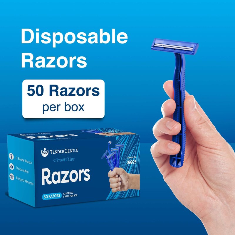 Disposable Razors for Men and Women - Pack of 50 Shavers - 2 Blade Razors, Bulk - for Shaving, Tattoos, Hospitality, and More