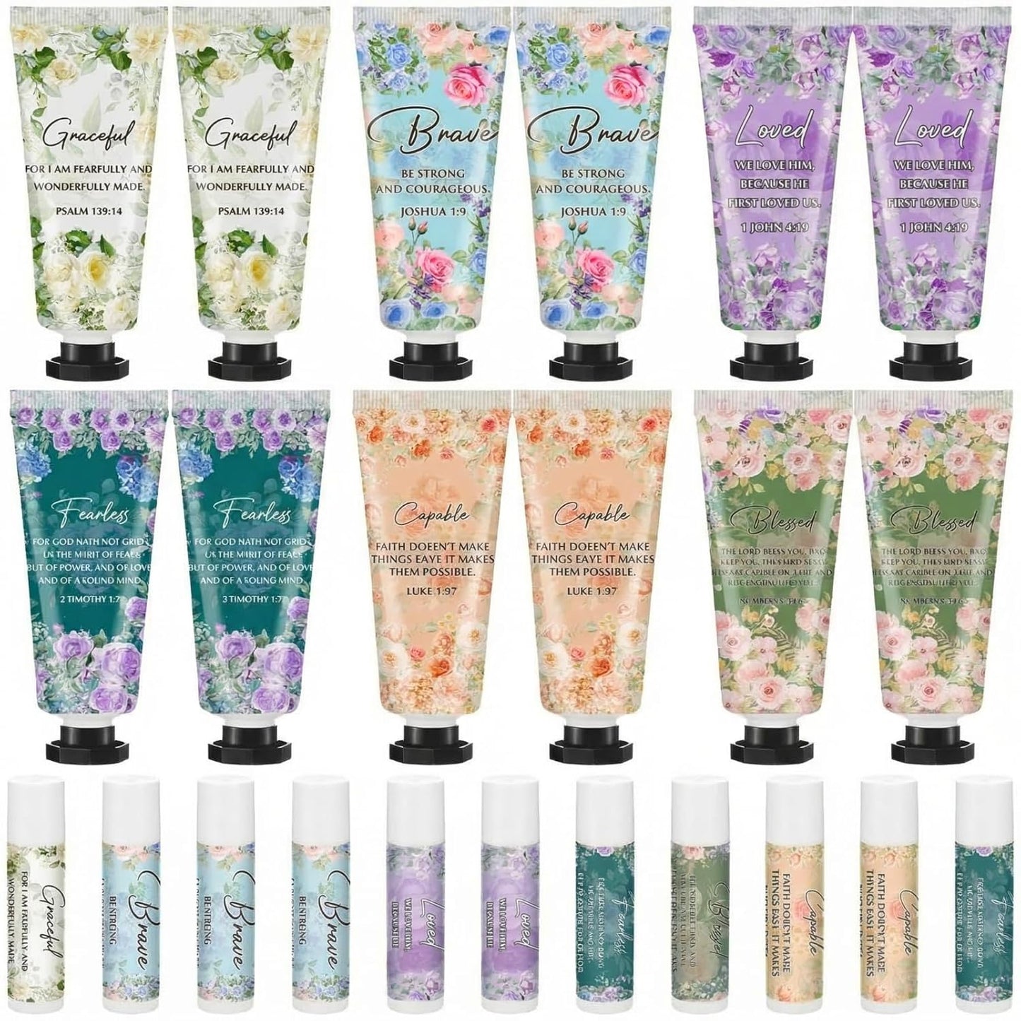 Christian Hand Cream & Lip Balm Gift Set - 6 Travel Size Sets | Perfect for Graduation & Mother's Day
