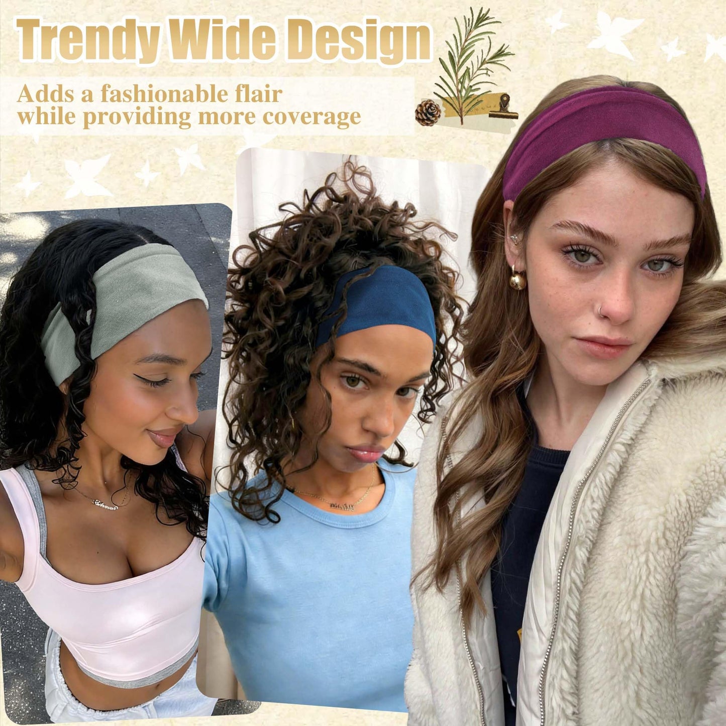 FARSYOD Wide Headbands for women Non Slip Sweat Hairbands Solid Color Head Wraps Fashion Workout Turban Band Soft Stretchy Hair Bandana for Girls Women Daily Summer Vacation 6 Pack