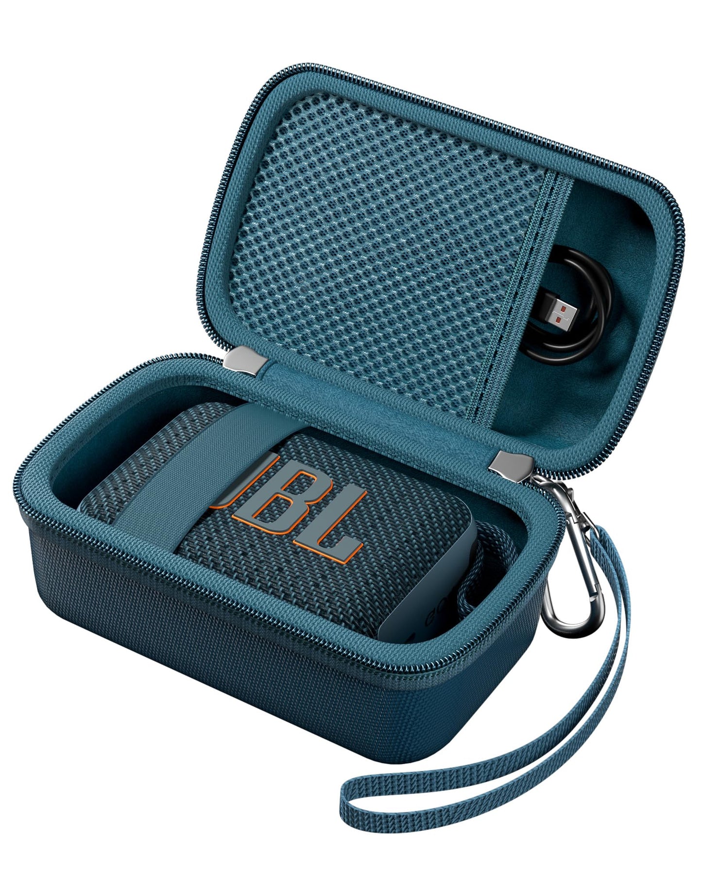 ProCase Hard Shell Travel Case for JBL Go 5/4/ 3/ Go 3 Eco Ultra Speaker, Waterproof Portable Carrying Box for JBL Mini Speaker and Accessories, Storage Bag with Mesh Pocket & Wrist Strap -Blue