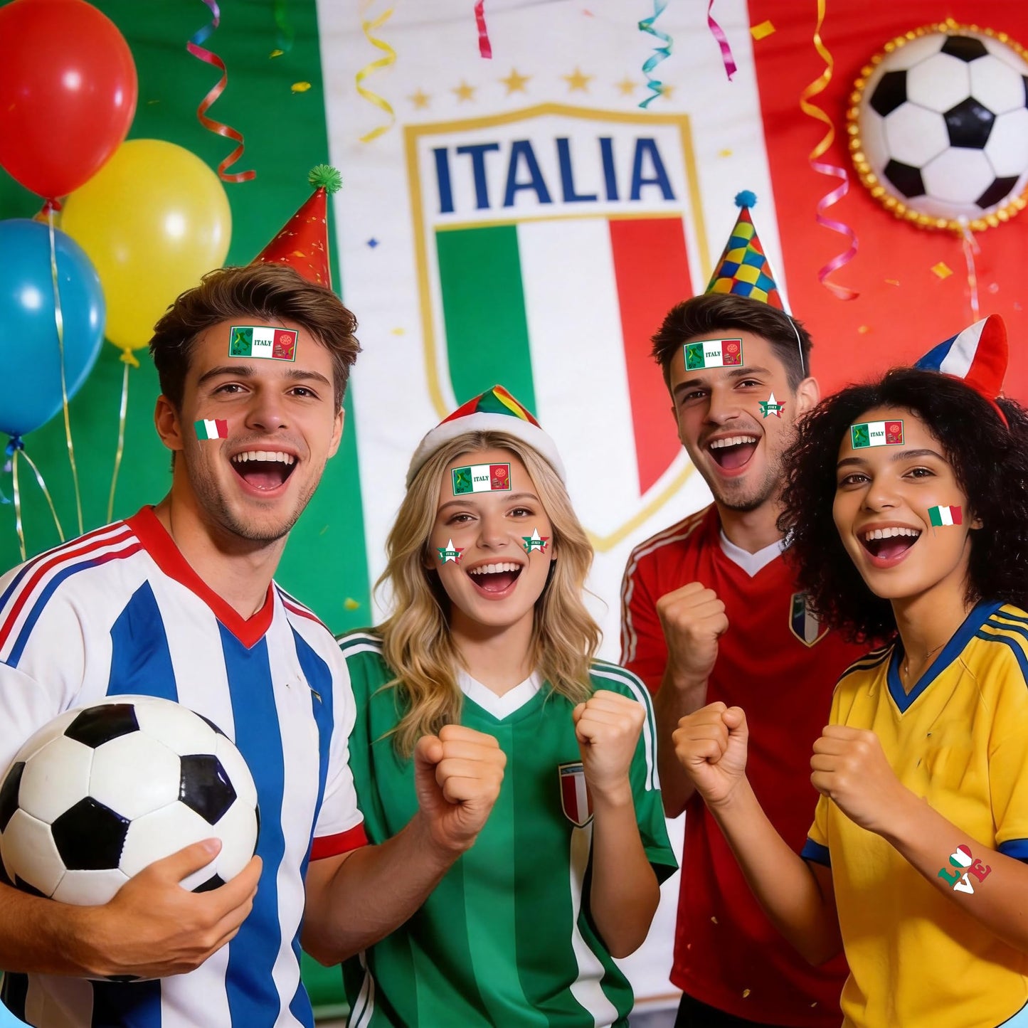 ZH BOCO ARTS 56Pcs Italian flag Temporary Tattoos Waterproof for World Cup Adults Kids,Italy Flag Temporary Tattoos Face Body Art Stickers for Football Fans Sports Events Festival Party Supplies