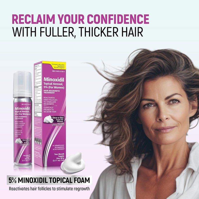 Minoxidil for Women - 5% Hair Regrowth Foam | Clinically Proven Treatment, 2.11 Oz (2-Month Supply)