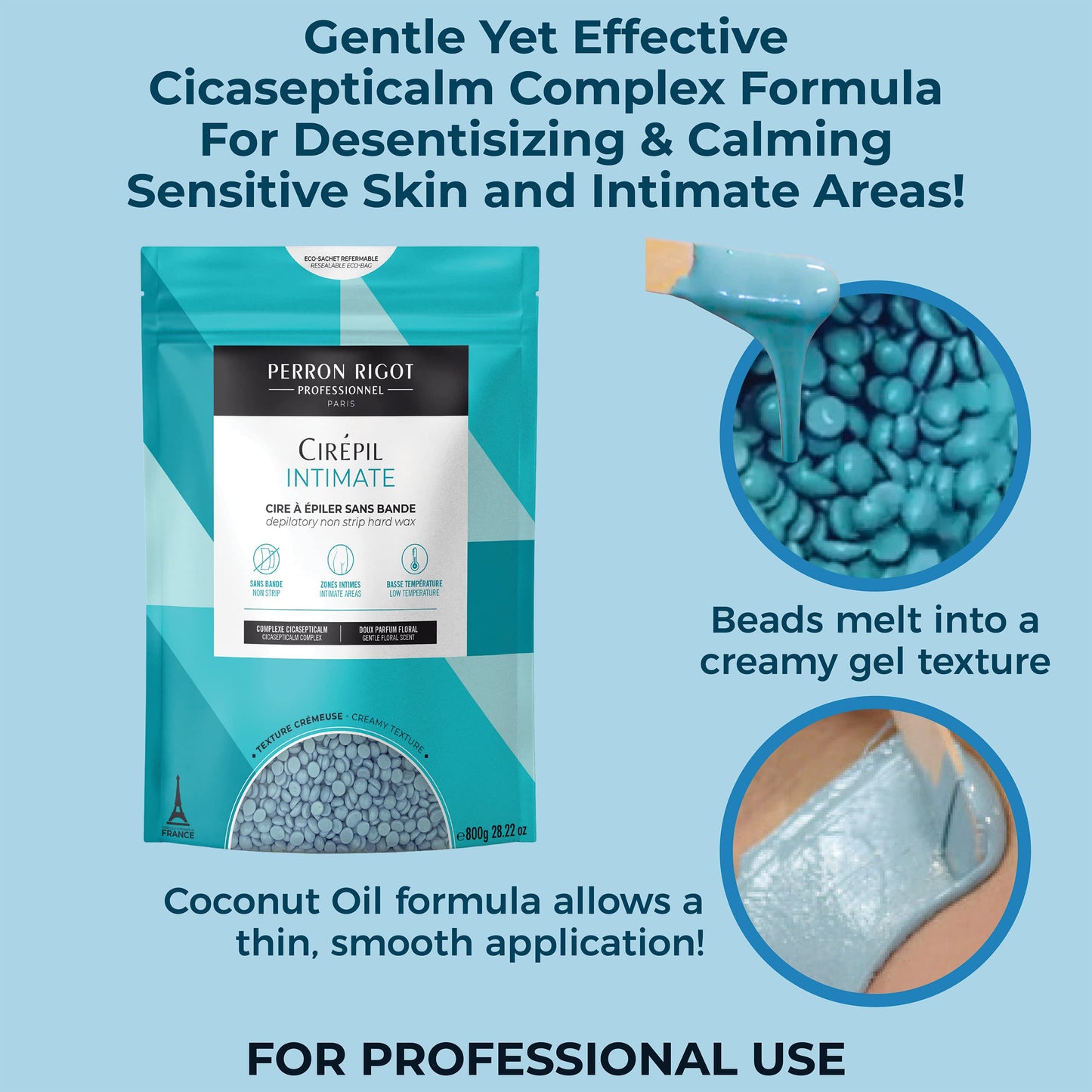 Cirepil - Intimate - 800g / 28.22 oz Hard Wax Beads Bag - With Cicasepticalm & Coconut Oil - Specialized for Brazilian & Bikini Waxing - Creamy Anti-Bump Hair Removal for Sensitive Areas - Refill Bag