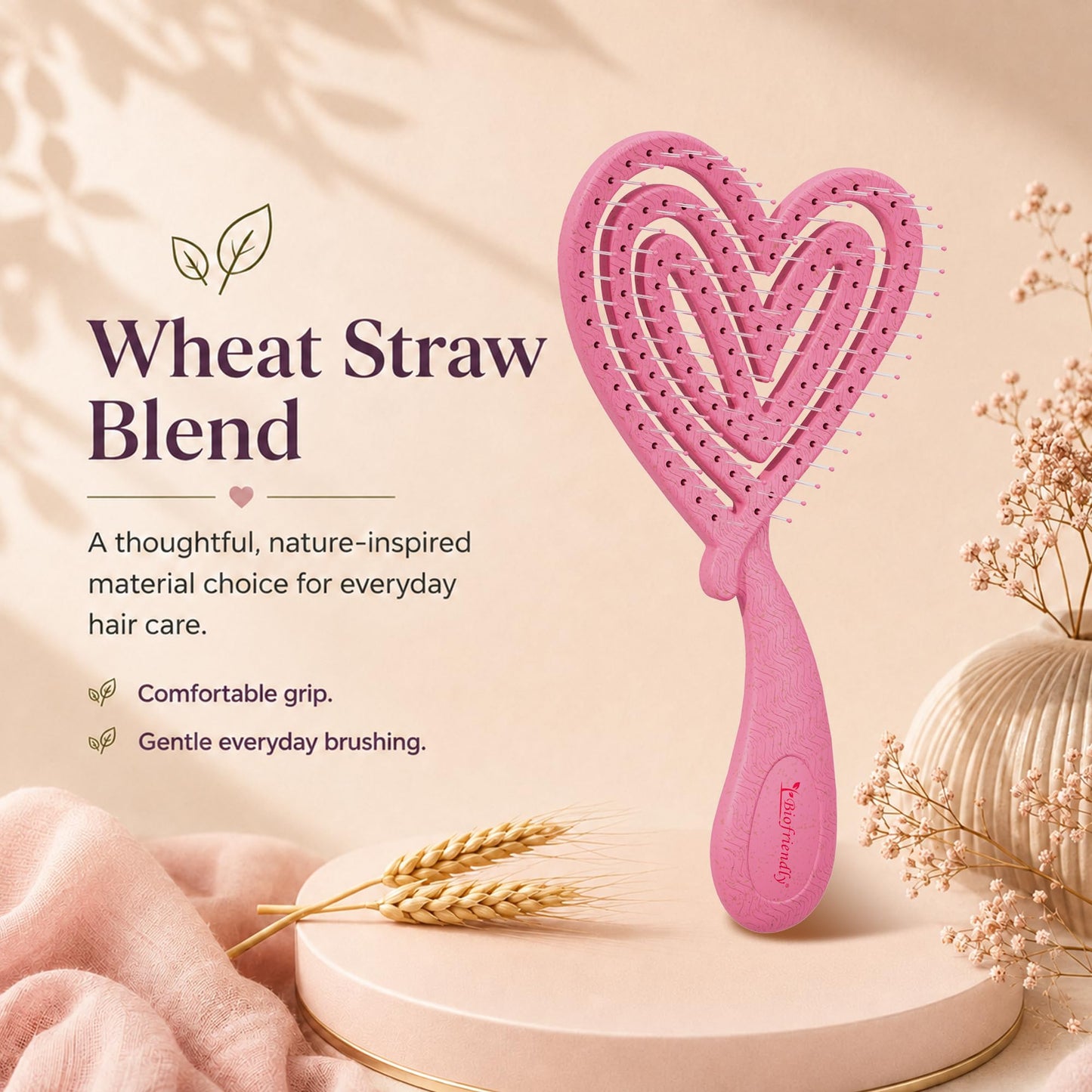 Biofriendly Heart-Shaped Detangling Hair Brush Set, Large & Mini, Dew Mint
