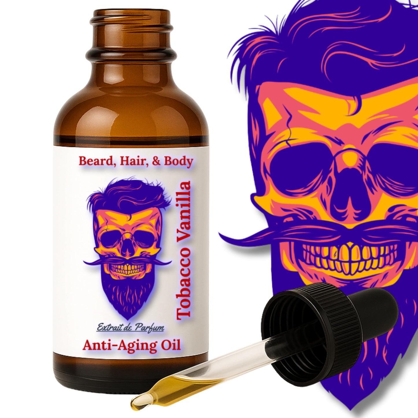 TOBACCO VANILLA Beard Oil for Men – Beard Growth Serum & Conditioner | Softener & Moisturizer for Dry Oily Skin | 11 Natural Anti-Aging Oils | Argan, Jojoba & Castor | Facial Hair & Mustache Growth