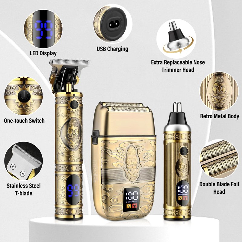 Saoilli Professional Hair Trimmer Hair Clippers for Men, Nose Hair Trimmer Men's Shaver Set,Cordless T-Blade Beard Trimmer Barber Clippers,Electric Foil Shavers Razor for Men Haircutting Kit