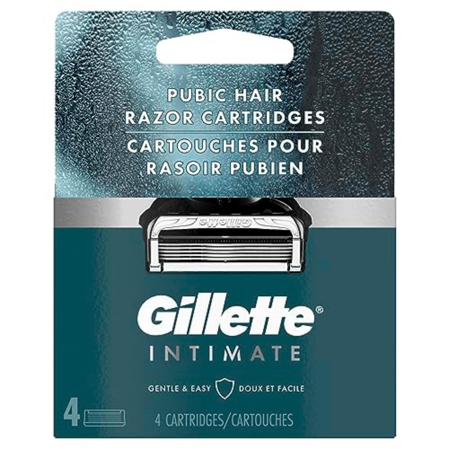 Gillette Intimate Pubic Hair Razor Cartridges, 4 Razor Blade Refills, Gentle and Easy to Use, Dermatologist Tested, With 2x Lubrication