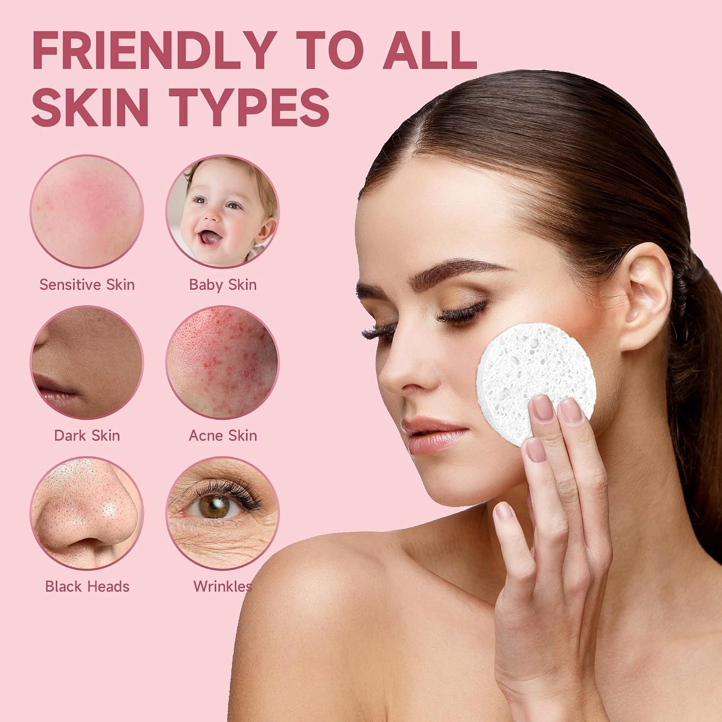 Compressed Facial Sponges - 100% Natural Cellulose Eco-Friendly Makeup Sponges for Gentle Cleansing & Exfoliating | 100 Count, Round White