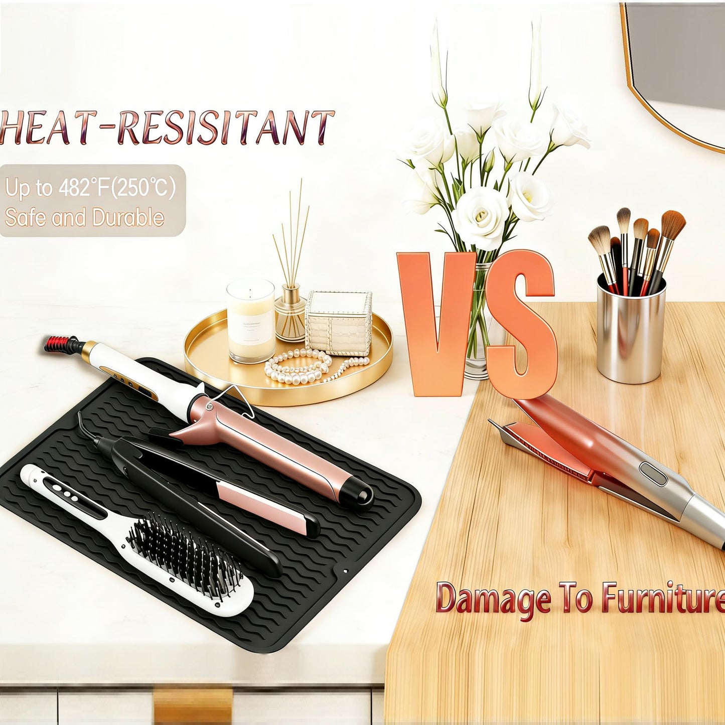 2 Pack Heat Mat for Curling Iron, Oversize Silicone Resistant Mat for Hair Tools, Hot Pad for Hair Straightener, Flat Irons and Hot Hair Styling Tools Home Travel Gym Salon (15.7" x 11.8")