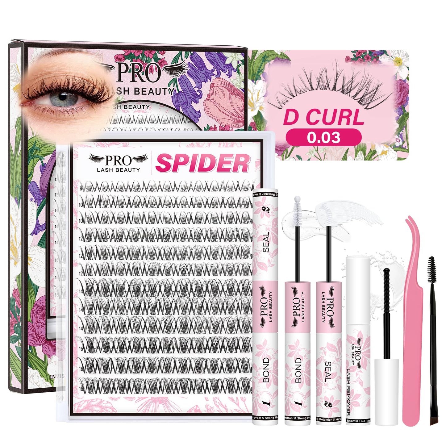 PRO DIY Lash Extension Kit 280Pcs Lash Clusters Kit Eyelash Extension Kit with Lash Bond and Seal Applicator Individual Lashes Kit Eyelash Brush Various Styles Easy to Apply at Home (30D+40D-9-16mix)